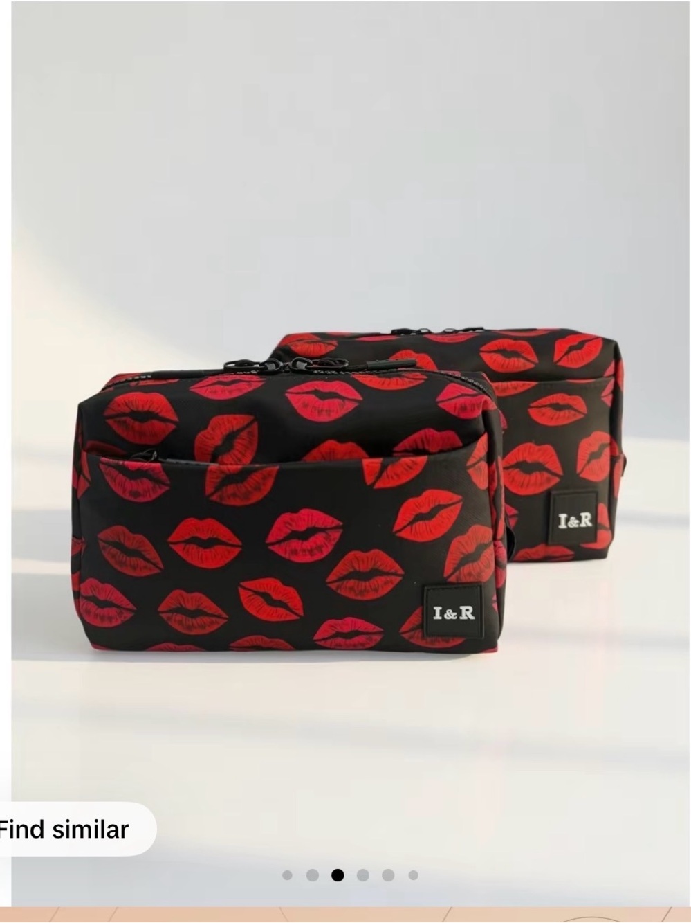 I&R Black Cosmetic Bag with Red Lip Print
